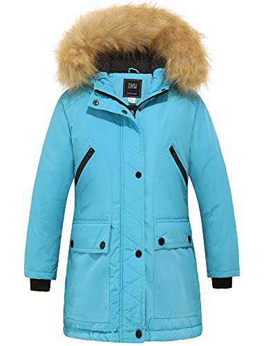 ZSHOW Mädchen Winter Baumwolle Gepolsterter Mantel Wasserabweisend Outdoor Jacke Kunstpelz Kapuzenmäntel Warme Fleece Jacken Blau 128-134 von ZSHOW