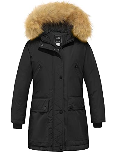 ZSHOW Mädchen Winter Baumwolle Gepolsterter Mantel Wasserabweisend Outdoor Jacke Kunstpelz Kapuzenmäntel Warme Fleece Jacken Schwarz 116-122 von ZSHOW