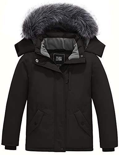 ZSHOW Mädchen Winter Warm Mantel Winddichte Pufferjacke Gesteppte Verdickte JackeLang Outdoor Parka mit Kunstpelz Kapuze Schwarz 152-158 von ZSHOW