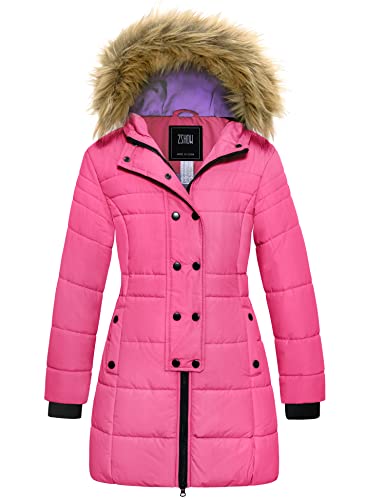 ZSHOW Mädchen Winter Warm Puffer Mäntel Wasserabweisend Outdoor Jacke Baumwolle Gepolsterte Jacken Kunstpelz KapuzenMäntel Rosa 134-140 von ZSHOW