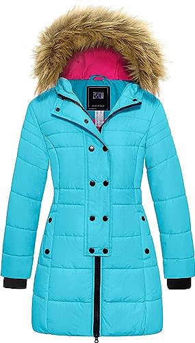 ZSHOW Mädchen Winter Warm Puffer Mantel Wasserabweisend Outdoor Jacke Baumwolle Gepolsterte Jacken Kunstpelz Kapuzenmäntel Blau 146-152 von ZSHOW