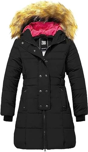 ZSHOW Mädchen Winter Warm Puffer Mantel Wasserabweisend Outdoor Jacke Baumwolle Gepolsterte Jacken Kunstpelz Kapuzenmäntel Schwarz 134-140 von ZSHOW