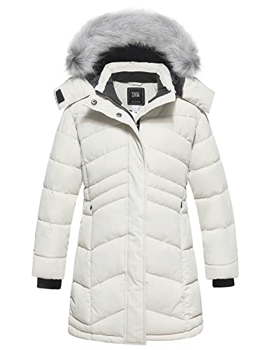 ZSHOW Mädchen Warm Gefüttert Winter Jacke Fleece Futter Jacke Slim Fit Mantel Bequem Freizeit Jacke Weiß 116-122 von ZSHOW