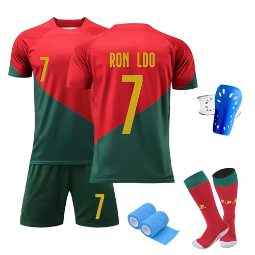 ZSJMY Fußbal Trikot Set Kinder, Nr. 7 Fussball Trainingstrikot, Fans Fußballtrikots, Schnell Trocknendes Atmungsaktives Fußballtrikot Mit Schienbeinschoner von ZSJMY