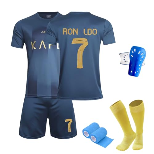 ZSJMY Fußbal Trikot Set Kinder, Nr. 7 Fussball Trainingstrikot, Fans Fußballtrikots, Schnell Trocknendes Atmungsaktives Fußballtrikot Mit Schienbeinschoner von ZSJMY