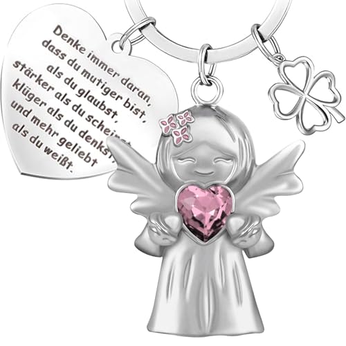 ZSOPN Schutzengel Glücksbringer Schlüsselanhänger mit Edelsteinen und Fliederblumen Guardian Angel Keyring, pink von ZSOPN