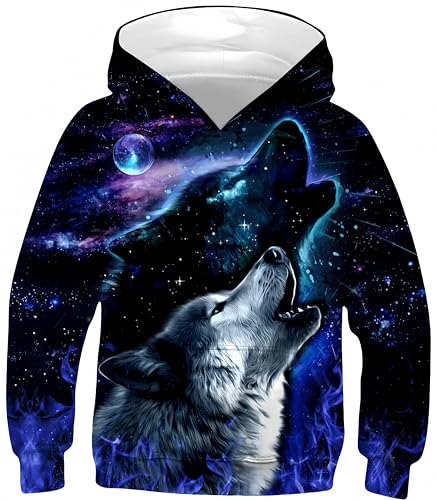 ZSOSIXDEAL Jungen Bunt Hoodie Wolf Digitaldruck Hoodie Langarmshirt Kinder Pullover Sweatshirts, Heulende Wölfe, M von ZSOSIXDEAL