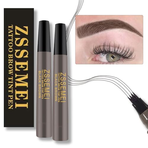 Wasserfester Augenbrauenstift – Upgrade Microblading Tattoo Brauenstift, Natürlich Aussehende Augenbrauen Mühelos, Eye Brown Make-up, Hält Den Ganzen Tag über (Black Brown - 2 PCS) von ZSSEMEI
