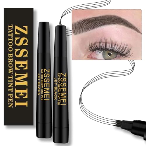 Wasserfester Augenbrauenstift – Upgrade Microblading Tattoo Brauenstift, Natürlich Aussehende Augenbrauen Mühelos, Eye Brown Make-up, Hält Den Ganzen Tag über (Jet Black - 2 PCS) von ZSSEMEI
