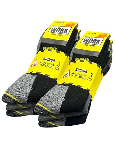 ZSUN Arbeitssocken Unisex Damen Herren für Sicherheitsschuhe verstärkt an Ferse und Spitze mit verstärkter Textur Code 4046, 6 Paar-Schwarz, 36-42 von ZSUN