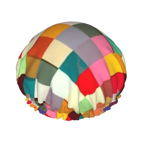 Bunte Geometrie, wasserdicht, wiederverwendbar, Duschhaube für Damen, elastische Haarabdeckung für Bad, Spa, Reisen und den täglichen Gebrauch von ZSUUGJ