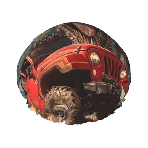Dinosaurier-Auto-Duschhaube, wasserdicht, wiederverwendbar, für Frauen, elastische Haarabdeckung für Bad, Spa, Reisen und den täglichen Gebrauch von ZSUUGJ