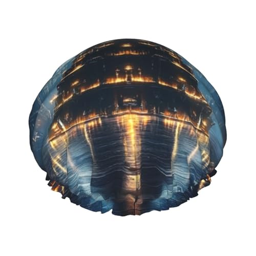 Lights On Christmas Tree Wasserdichte Wiederverwendbare Duschhaube für Frauen - Elastische Haarabdeckung für Bad, Spa, Reisen & den täglichen Gebrauch von ZSUUGJ
