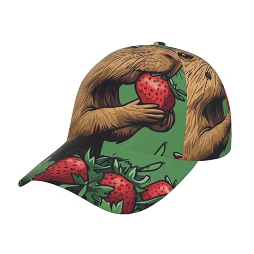 ZSUUGJ Capybara Eat Strawberry Pattern Baseball Cap Unisex Verstellbare Baseballmützen für Sport Outdoor, Schwarz, Einheitsgröße, Schwarz, EinheitsgröÃŸe von ZSUUGJ