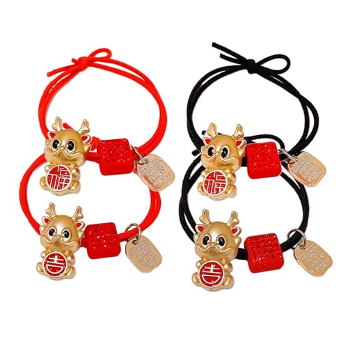 4 Stück Modische Haargummis Chinesisches Sternzeichen Drache Neujahrs Haargummis Elastische Haarbänder Damen Haarseil Armband Kinder Geschenk Haargummis Für Mädchen von ZSYTF