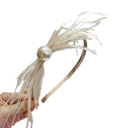 Elegantes Fascinator Stirnband Mit Perle Für Damen Cocktail TeaParty Kopfbedeckung Exquisiter Französischer Fascinator Für Hochzeit Feder Fascinator Haarspange von ZSYTF