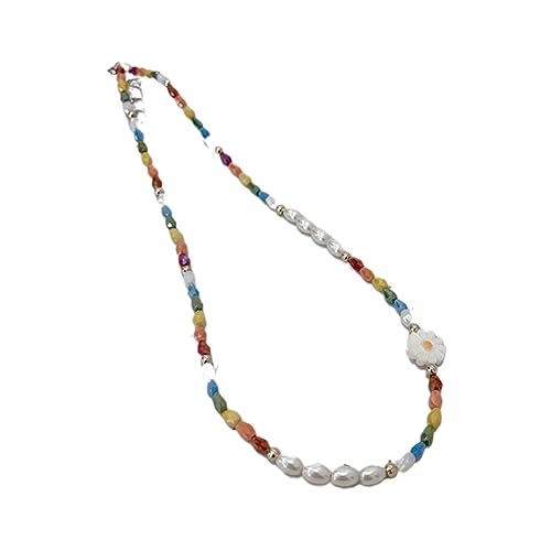 ZSYTF Modische Halskette mit Gänseblümchen-Anhänger, süßes Halsband, Perlen, Schlüsselbeinkette, Choker, bunte Perlen-Halskette, A, Künstlicher Kristall von ZSYTF