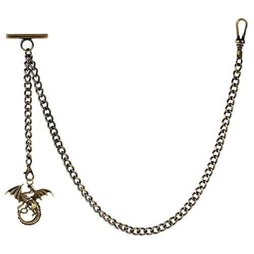 ZTA Albert Kette Bronze Taschenuhr Kette Weste Kette für Männer FOB T BAR mit Schwenkverschluss mit Altes Drachendesign Anhänger FOB Charme von ZTA