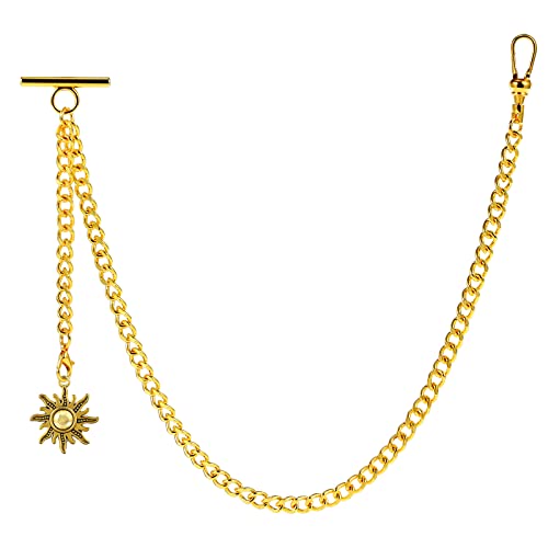 ZTA Albert Kette Golden Taschenuhr Kette Weste Kette für Männer FOB T BAR mit Schwenkverschluss mit Sonnendesign Anhänger FOB Charme von ZTA