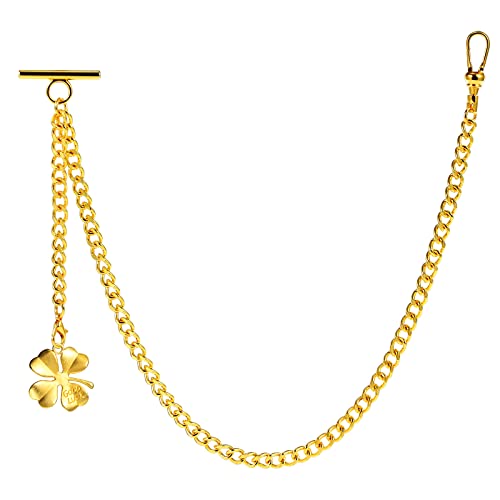 ZTA Albert Kette Golden Taschenuhr Kette Weste Kette für Männer FOB T BAR mit Schwenkverschluss mit Vier Blattgrasdesign Anhänger FOB Charme ZTA Albert Kette Golden Taschenuhr Kette Weste Kette für Männer FOB T BAR mit Schwenkverschluss mit Vier Blattgrasdesign Anhänger FOB Charme von ZTA