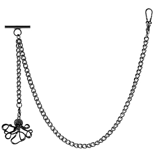 ZTA Albert Kette Schwarz Taschenuhr Kette Weste Kette für Männer FOB T BAR mit Schwenkverschluss mit Oktopus Design Anhänger FOB Charme von ZTA
