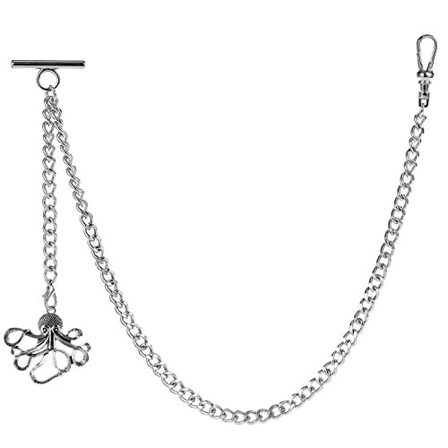 ZTA Albert Kette Silber Taschenuhr Kette Weste Kette für Männer FOB T BAR mit Schwenkverschluss mit Oktopus Design Anhänger FOB Charme von ZTA