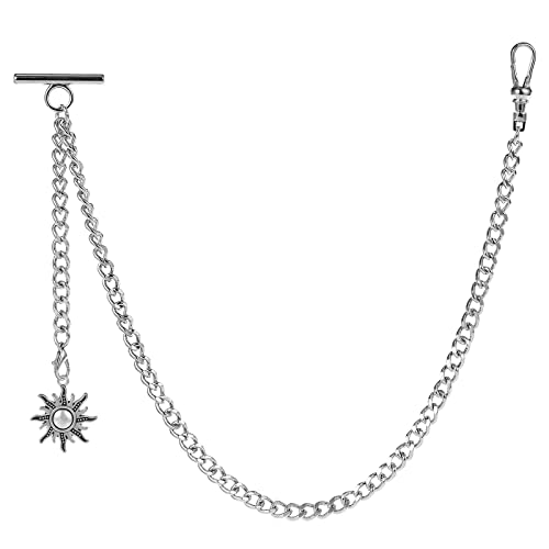 ZTA Albert Kette Silber Taschenuhr Kette Weste Kette für Männer FOB T BAR mit Schwenkverschluss mit Sonnendesign Anhänger FOB Charme von ZTA