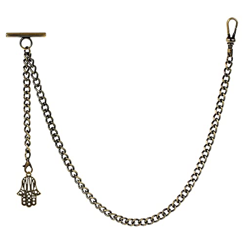 ZTA Herren Albert Kette Bronze Taschenuhr Kette Weste Kette für Männer FOB T BAR mit Anhänger Hamsa Hand of Fatima Design FOB Charme ZTA Herren Albert Kette Bronze Taschenuhr Kette Weste Kette für Männer FOB T BAR mit Anhänger Hamsa Hand of Fatima Design FOB Charme von ZTA