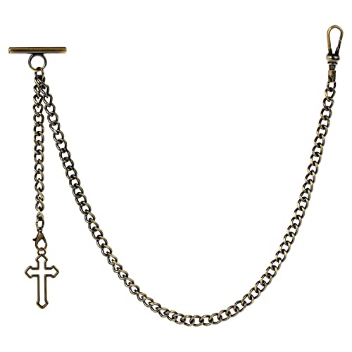 ZTA Herren Albert Kette Bronze Taschenuhr Kette Weste Kette für Männer FOB T BAR mit Hohl Kreuz Design Anhänger FOB Charme von ZTA