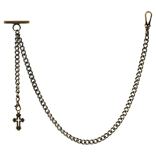 ZTA Herren Albert Kette Bronze Taschenuhr Kette Weste Kette für Männer FOB T BAR mit Kreuz Design Anhänger FOB Charme von ZTA