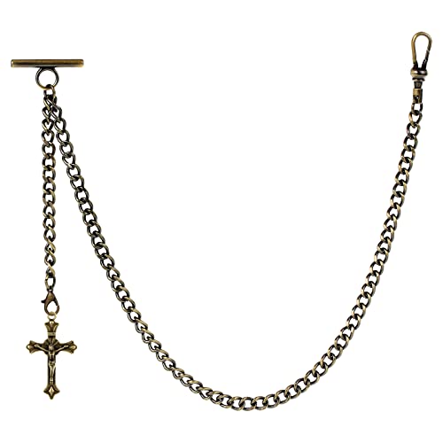 ZTA Herren Albert Kette Bronze Taschenuhr Kette Weste Kette für Männer FOB T BAR mit Schwenkverschluss mit Kreuz Design Anhänger FOB Charme von ZTA