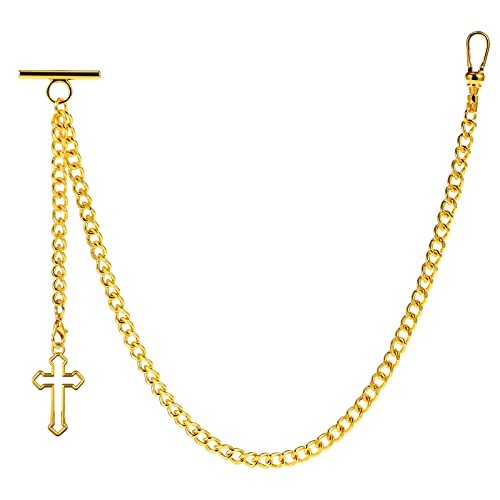 ZTA Herren Albert Kette Golden Taschenuhr Kette Weste Kette für Männer FOB T BAR mit Hohl Kreuz Design Anhänger FOB Charme von ZTA