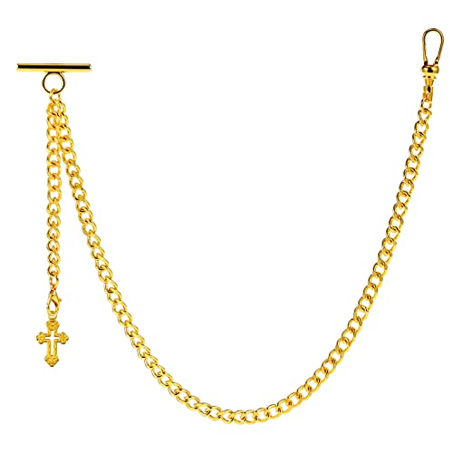 ZTA Herren Albert Kette Golden Taschenuhr Kette Weste Kette für Männer FOB T BAR mit Kreuz Design Anhänger FOB Charme von ZTA