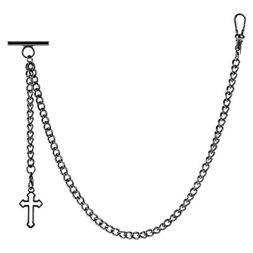 ZTA Herren Albert Kette Schwarz Taschenuhr Kette Weste Kette für Männer FOB T BAR mit Hohl Kreuz Design Anhänger FOB Charme von ZTA