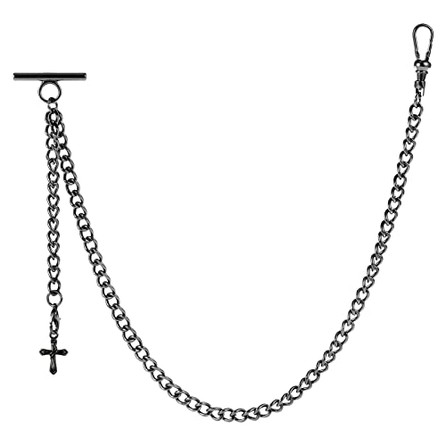 ZTA Herren Albert Kette Schwarz Taschenuhr Kette Weste Kette für Männer FOB T BAR mit Kreuz Design Anhänger FOB Charme von ZTA