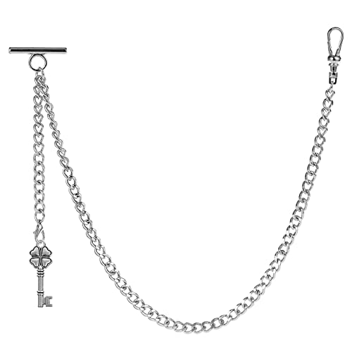 ZTA Herren Albert Kette Silber Taschenuhr Kette Weste Kette für Männer FOB T BAR mit Anhänger Vier -Blattgras Schlüssel Design FOB Charme von ZTA
