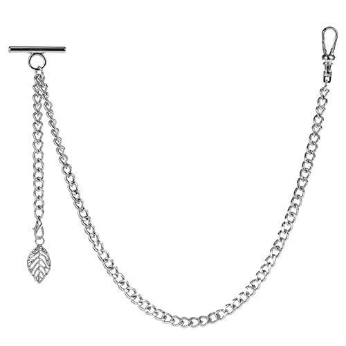 ZTA Herren Albert Kette Silber Taschenuhr Kette Weste Kette für Männer FOB T BAR mit Schwenkverschluss mit Blatt Design Anhänger FOB Charme von ZTA