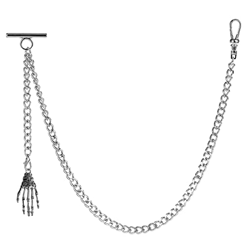 ZTA Herren Albert Kette Silber Taschenuhr Kette Weste Kette für Männer FOB T BAR mit Schwenkverschluss mit Geisterklaue Design Anhänger FOB Charme ZTA Herren Albert Kette Silber Taschenuhr Kette Weste Kette für Männer FOB T BAR mit Schwenkverschluss mit Geisterklaue Design Anhänger FOB Charme von ZTA