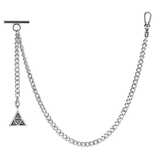 ZTA Herren Albert Kette Silber Taschenuhr Kette Weste Kette für Männer FOB T BAR mit Schwenkverschluss mit Keltisch Knoten Design Anhänger FOB Charme von ZTA