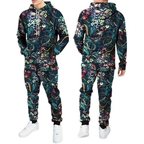 Herren Skelett Trainingsanzug Kapuzenpullover 2 Piece, Skull Printed 3D Casual Sweatsuit, Kapuzenpullover Mit Totenkopf-Print Set Jogginganzug (a6,L) von ZTEEG