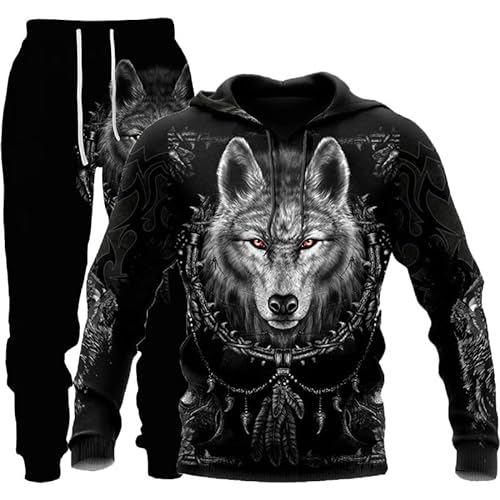 Löwe Jogginganzug Tiger Jogging Sportanzug Fitness Sporthose Hose Hoodie Herren Trainingsanzug Zweiteiliges Set Freizeitanzug mit Löwen Tigermuster Sportswear für Herren Hoodie Jogging Hose (A4,6XL) von ZTEEG