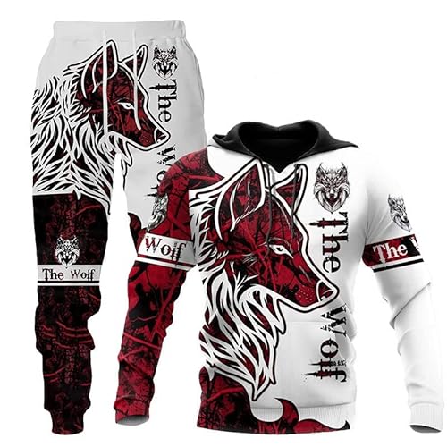 Löwe Jogginganzug Tiger Jogging Sportanzug Fitness Sporthose Hose Hoodie Herren Trainingsanzug Zweiteiliges Set Freizeitanzug mit Löwen Tigermuster Sportswear für Herren Hoodie Jogging Hose (A3,XXL) von ZTEEG