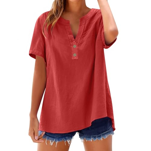 Angebote Damen Sommerblusen Damen Leicht Kurzarm Shirt Dunkelblau Oberteil Rundhalsausschnitt Oberteile Sommer Lang Leichte Blusen Weisser Satin Musselin Bluse Oversized Dunkelrot Mit von ZTFYKLIN