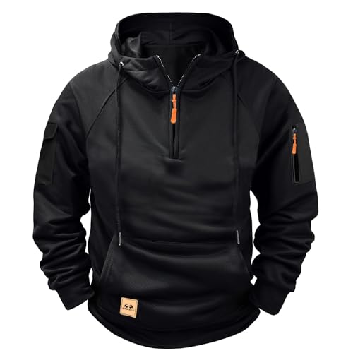 Hoodie Herren Winter Pullover Mantel Casual Einfarbig Sweatjacke 1/4 Reißverschluss Langarmshirt Warmer Wintermantel kapuzenpulli herren hoodie Schwarz Schwarzer Schalthebel Oversize Sweatshirt von ZTFYKLIN