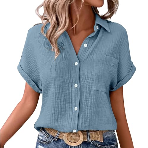 Prime Deals of The Day Lightning Hemdbluse Weiss Damen Shirt V-Ausschnitt Tshirt V Ausschnitt Bedruckt Sommer Oberteile Leinenbluse Kurzarm Musselin Bluse Grün Rückenausschnitt Lockere Weisse von ZTFYKLIN