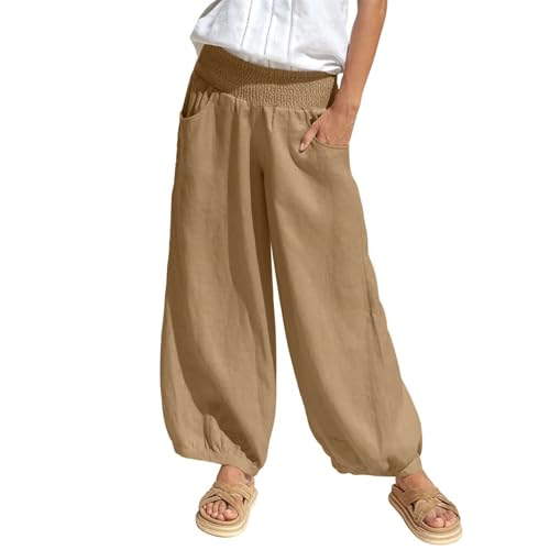 Prime Sales and Deals Today Clearance Weiße+Leinenhose Sommerhose Weiß Damen Kurze Sport Leggings Leichte Stoffhose Sommer Schwarze High Waist Glaenzend Activewear-Hosen Für Sportleggins Lang von ZTFYKLIN