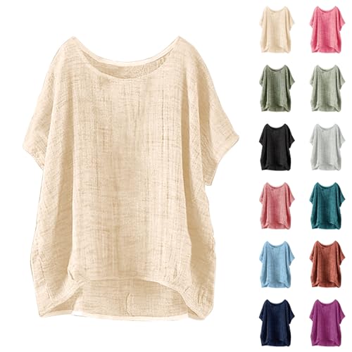 Sale Herren Angebote Damen Sommer Kurzarm solide Farbe lässig lose Leinen Baumwolle Bluse Frauen Frühling Festival Mode Bequemes dünnes T-Shirt Basic Stil Freizeit Strand Oberteile Meine Bestellung von ZTFYKLIN