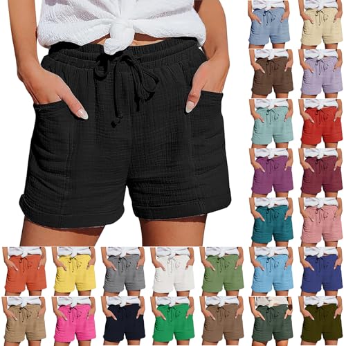 ZTFYKLIN Black of Friday Angebote 2025 Shorts Damen Sport Weit Baumwolle Kurze Wanderhose Sommer Palazzo Hose Schwarze Elegant High Waist Gummibund Jeans Kurz Gr. 48 Stoffhose XXL Luftige Sommerhosen von ZTFYKLIN