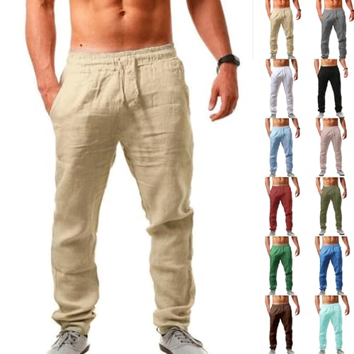 ZTFYKLIN Meine bestellungen Leinenhose Weiss Damen Herren Stoffhose Sommer Classic Pants Dünne Sommerhose Elegante Hose Jogging Baumwolle Leicht Kurz Reha Seitlich Zu Öffnen Sommerhosen Und Luftig von ZTFYKLIN