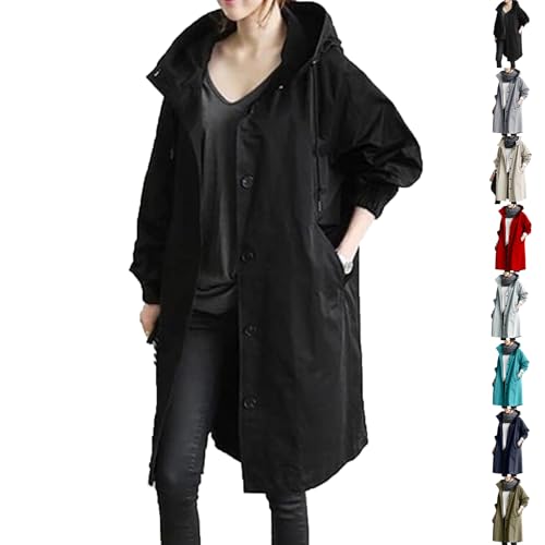 ZTFYKLIN Trenchcoat Damen Wasserdicht Windjacke Gefüttert Regenjacke Herbst Mantel Elegant Lang Windbreaker Parka Jacke Große Größen Übergangsjacke Softshelljacke Freizeit Winter Outdoorjacke von ZTFYKLIN